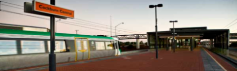 A Transperth train stopped to Cockburn Central Station